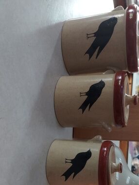 Ceramic Bird Canister with Brown Rim - Neutral/Tan